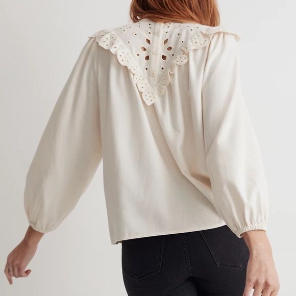 Madewell Embroidered Flannel Mockneck Top Size Small - Picture 2 of 14